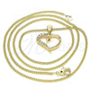 Oro Laminado Pendant Necklace, Gold Filled Style Heart Design, with White Micro Pave, Polished, Golden Finish, 04.342.0027.20