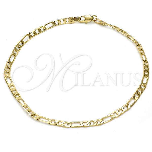 Oro Laminado Basic Anklet, Gold Filled Style Figaro Design, Polished, Golden Finish, 5.222.016.10