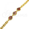 Oro Laminado Fancy Bracelet, Gold Filled Style with Garnet Cubic Zirconia, Polished, Golden Finish, 03.210.0112.1.07