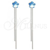 Rhodium Plated Long Earring, Flower Design, with Aquamarine Swarovski Crystals, Polished, Rhodium Finish, 02.239.0022.3