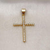 Oro Laminado Religious Pendant, Gold Filled Style Cross Design, with White Cubic Zirconia, Polished, Golden Finish, 05.342.0222