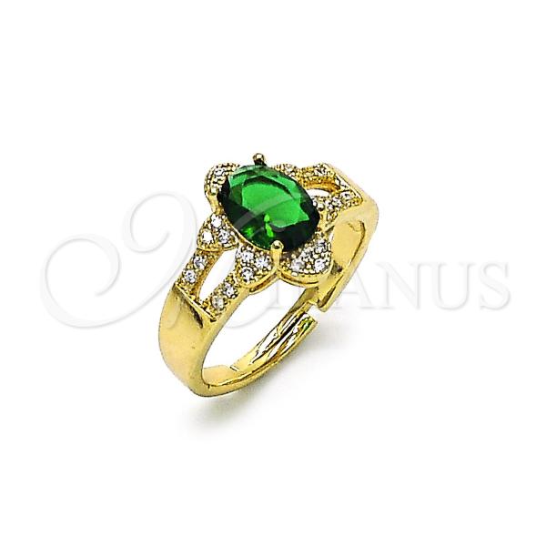 Oro Laminado Multi Stone Ring, Gold Filled Style Cluster Design, with Green Cubic Zirconia and White Micro Pave, Polished, Golden Finish, 01.284.0106.1