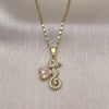 Oro Laminado Pendant Necklace, Gold Filled Style Heart Design, with Rose Mother of Pearl and White Micro Pave, Polished, Golden Finish, 04.267.0002.18