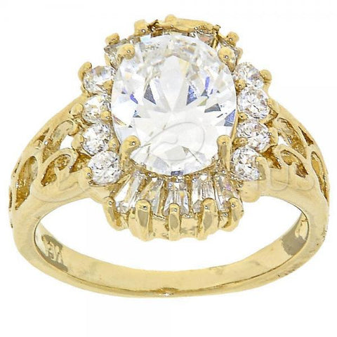 Oro Laminado Multi Stone Ring, Gold Filled Style Cluster Design, with White Cubic Zirconia, Polished, Golden Finish, 5.167.006.07 (Size 7)
