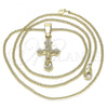 Oro Laminado Pendant Necklace, Gold Filled Style Crucifix Design, Polished, Golden Finish, 04.242.0102.20