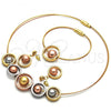 Oro Laminado Necklace, Bracelet and Earring, Gold Filled Style Ball Design, Polished, Tricolor, 06.333.0010