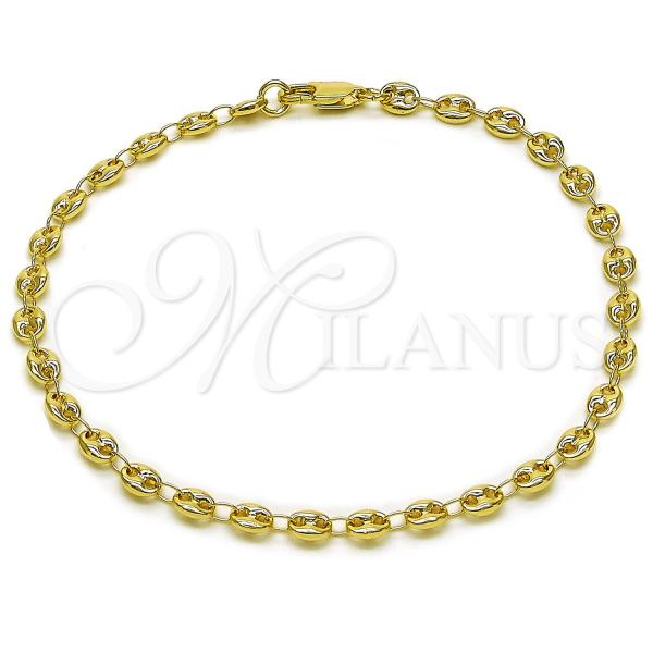 Oro Laminado Fancy Anklet, Gold Filled Style Puff Mariner Design, Polished, Golden Finish, 04.326.0006.10