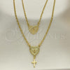 Oro Laminado Fancy Necklace, Gold Filled Style Heart and Holy Spirit Design, Polished, Golden Finish, 04.02.0017