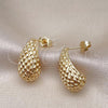 Oro Laminado Stud Earring, Gold Filled Style Teardrop Design, Diamond Cutting Finish, Golden Finish, 02.163.0294