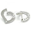 Sterling Silver Huggie Hoop, Heart Design, with White Cubic Zirconia, Polished, Rhodium Finish, 02.186.0139.1.15