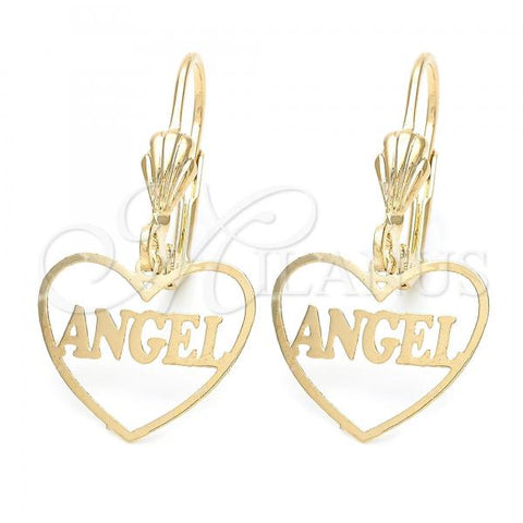 Oro Laminado Dangle Earring, Gold Filled Style Heart Design, Polished, Golden Finish, 5.110.015