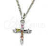 Rhodium Plated Pendant Necklace, Cross Design, with Multicolor Cubic Zirconia, Polished, Rhodium Finish, 04.284.0009.7.22