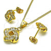 Oro Laminado Earring and Pendant Adult Set, Gold Filled Style with White Cubic Zirconia, Polished, Golden Finish, 10.342.0080