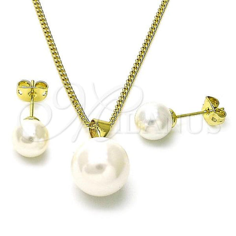 Oro Laminado Earring and Pendant Adult Set, Gold Filled Style Ball Design, with Ivory Pearl, Polished, Golden Finish, 10.213.0027