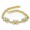 Oro Laminado Fancy Bracelet, Gold Filled Style Flower Design, with White Cubic Zirconia, Polished, Golden Finish, 03.357.0009.07