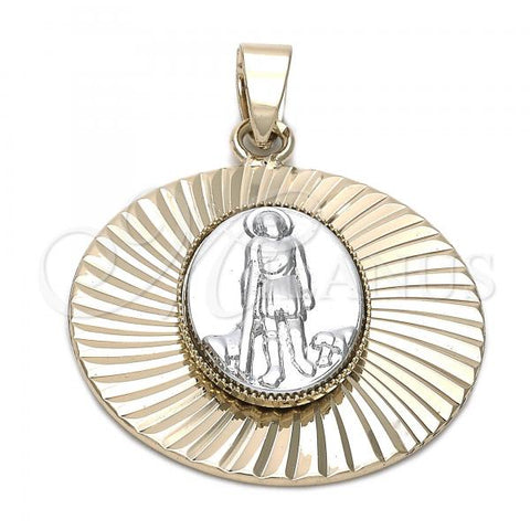 Oro Laminado Religious Pendant, Gold Filled Style San Lazaro Design, Diamond Cutting Finish, Two Tone, 5.193.018