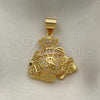 Oro Laminado Fancy Pendant, Gold Filled Style Money Sign Design, with White Micro Pave and White Cubic Zirconia, Polished, Golden Finish, 05.342.0144