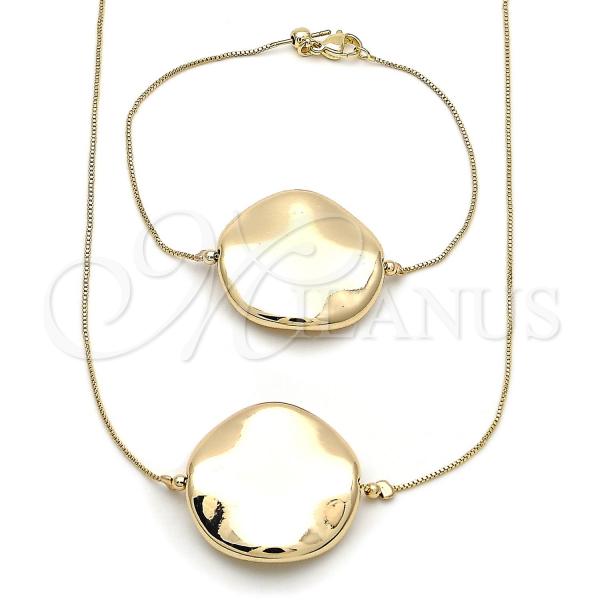 Oro Laminado Necklace and Bracelet, Gold Filled Style Box Design, Polished, Golden Finish, 06.63.0282