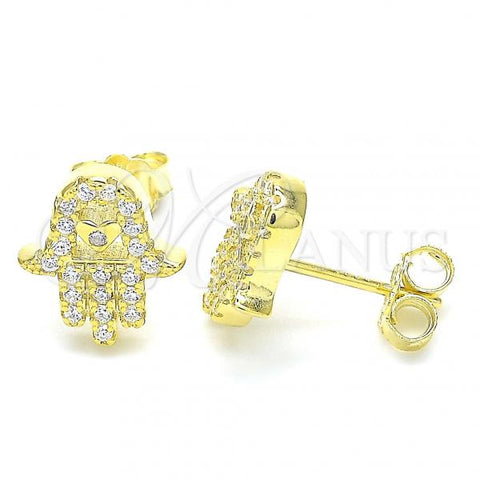 Sterling Silver Stud Earring, Hand of God Design, with White Cubic Zirconia, Polished, Golden Finish, 02.336.0118.2