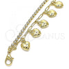 Oro Laminado Charm Anklet , Gold Filled Style Heart and Paperclip Design, with White Crystal, Polished, Golden Finish, 03.372.0009.10
