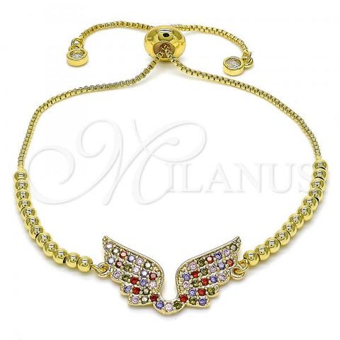 Oro Laminado Adjustable Bolo Bracelet, Gold Filled Style with Multicolor Cubic Zirconia, Polished, Golden Finish, 03.316.0046.1.10