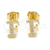 Oro Laminado Stud Earring, Gold Filled Style with White Micro Pave, Polished, Golden Finish, 02.156.0190 *PROMO*