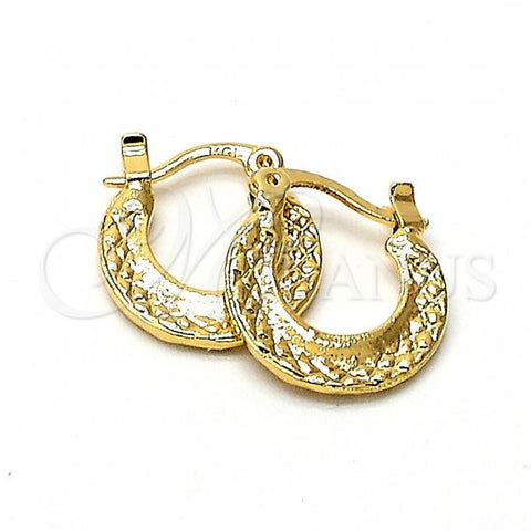Oro Laminado Small Hoop, Gold Filled Style Diamond Cutting Finish, Golden Finish, 96.011