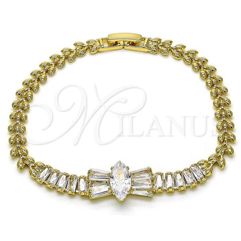 Oro Laminado Fancy Bracelet, Gold Filled Style Bow and Baguette Design, with White Cubic Zirconia, Polished, Golden Finish, 03.283.0385.07
