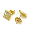 Oro Laminado Stud Earring, Gold Filled Style Love Design, with White Micro Pave, Polished, Golden Finish, 02.344.0096