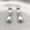 Rhodium Plated Dangle Earring, Teardrop and Ball Design, Polished, Rhodium Finish, 02.60.0161.1