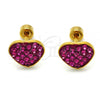Stainless Steel Stud Earring, Heart Design, with Ruby Crystal, Polished, Golden Finish, 02.271.0022.5