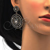 Oro Laminado Long Earring, Gold Filled Style with Black Crystal, Black Enamel Finish, Golden Finish, 02.268.0036