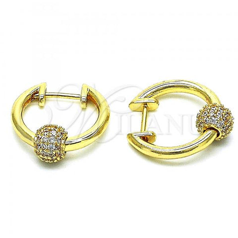 Oro Laminado Huggie Hoop, Gold Filled Style with White Micro Pave, Polished, Golden Finish, 02.195.0153.20