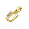 Oro Laminado Fancy Pendant, Gold Filled Style Initials Design, with White Cubic Zirconia, Polished, Golden Finish, 05.26.0033