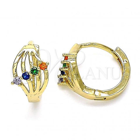 Oro Laminado Huggie Hoop, Gold Filled Style with Multicolor Cubic Zirconia, Polished, Golden Finish, 02.210.0597.3.12