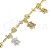 Oro Laminado Charm Bracelet, Gold Filled Style Turtle and Cross Design, Polished, Tricolor, 03.351.0016.07
