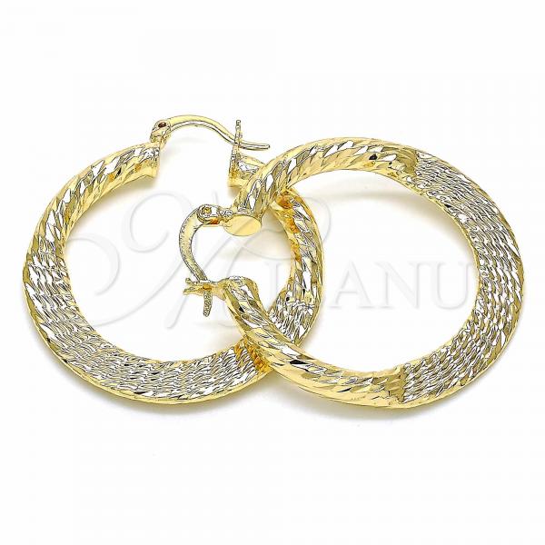 Oro Laminado Medium Hoop, Gold Filled Style Hollow Design, Diamond Cutting Finish, Golden Finish, 02.170.0289.35