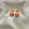 Oro Laminado Stud Earring, Gold Filled Style Ball Design, with Pink Pearl, Polished, Golden Finish, 02.63.2121.1