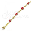 Oro Laminado Fancy Bracelet, Gold Filled Style Flower Design, Red Enamel Finish, Golden Finish, 03.213.0015.6.08