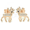 Sterling Silver Stud Earring, Deer Design, with Black and White Micro Pave, Polished, Rose Gold Finish, 02.336.0158.1