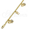 Oro Laminado Charm Bracelet, Gold Filled Style Elephant and Teddy Bear Design, with White Crystal, Enamel Finish, Golden Finish, 03.63.1366.07