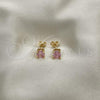 Oro Laminado Stud Earring, Gold Filled Style with Pink Cubic Zirconia, Polished, Golden Finish, 02.284.0010.6