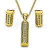 Oro Laminado Earring and Pendant Adult Set, Gold Filled Style with White Micro Pave, Polished, Golden Finish, 10.342.0093