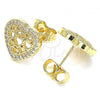 Oro Laminado Stud Earring, Gold Filled Style Heart Design, with White Micro Pave, Polished, Golden Finish, 02.156.0502