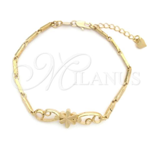 Oro Laminado Fancy Bracelet, Gold Filled Style Flower Design, Diamond Cutting Finish, Golden Finish, 5.025.005