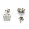 Sterling Silver Stud Earring, Flower Design, with White Cubic Zirconia, Polished, Rhodium Finish, 02.186.0032