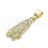 Oro Laminado Religious Pendant, Gold Filled Style Guadalupe and Flower Design, Polished, Golden Finish, 05.253.0144