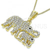 Oro Laminado Pendant Necklace, Gold Filled Style Elephant Design, with White and Black Crystal, Polished, Golden Finish, 04.380.0024.20