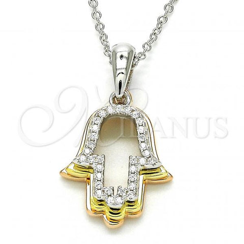 Sterling Silver Pendant Necklace, Hand of God Design, with White Cubic Zirconia, Polished, Tricolor, 04.336.0107.18