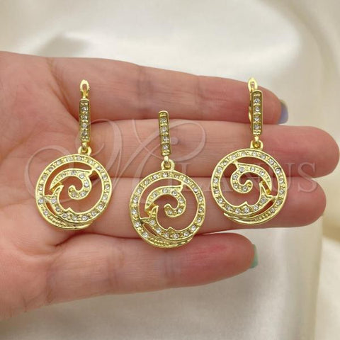 Oro Laminado Earring and Pendant Adult Set, Gold Filled Style Spiral Design, with White Crystal, Polished, Golden Finish, 10.59.0242